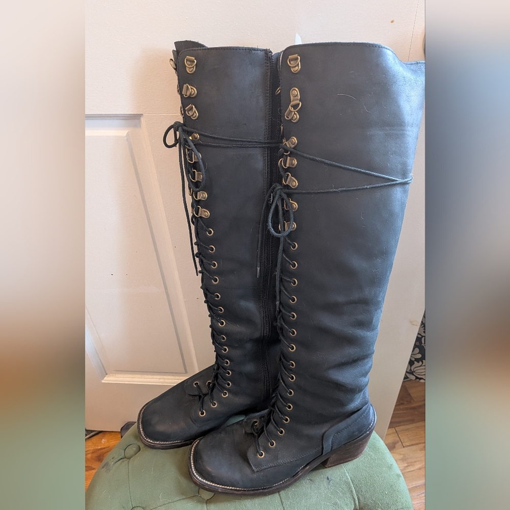 Jeffrey Campbell Black Lace Up Boots with Victorian Flair